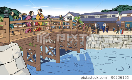 日式圖像：有橋的城市景觀 90236165