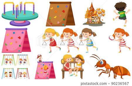 Set of cute kids and objects 90236567