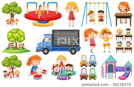 Set of cute kids and objects 90236579