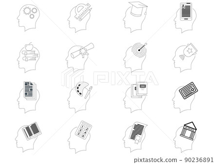 Brain and think icons set.mind or intelligence thin line style stock vector.think,iq,data,idea. 90236891