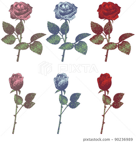 Vector illustration set of roses with an old-fashioned atmosphere drawn with dots Pink rose White rose Red rose 90236989