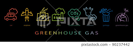溫室氣體霓虹色線圖標 90237442