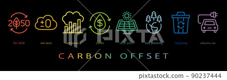 Carbon offset neon color line icon 90237444