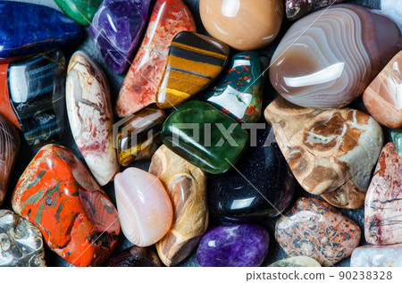 Collection of colored minerals. The texture of the stone Collection of colored minerals. The texture of the stone 90238328