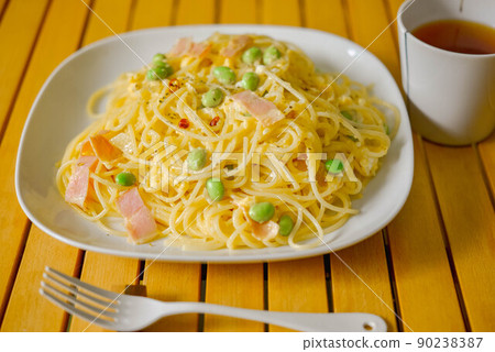 Bacon and edamame carbonara Bacon and edamame carbonara 90238387