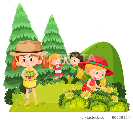 Happy people in the park gardening 90239104
