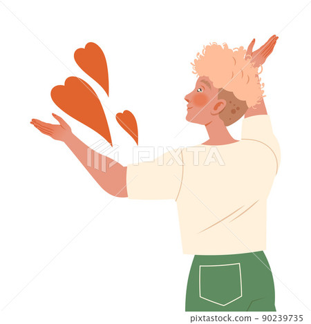 Blond Man Character Sending Love Heart Caring about Planet and Saving Ecosystem Vector Illustration Blond Man Character Sending Love Heart Caring about Planet and Saving Ecosystem Vector Illustration 90239735