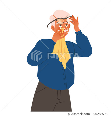 Crying Senior Man Weeping and Sobbing from Happiness Wiping Eyes Vector Illustration 90239759