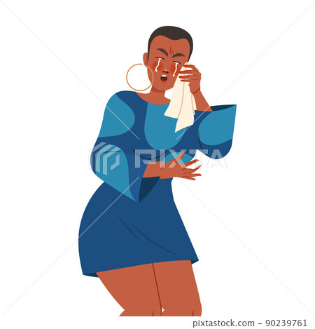 Woman Character with Handkerchief Crying, Weeping and Sobbing from Sorrow and Grief Feeling Sad and Upset Vector Illustration 90239761