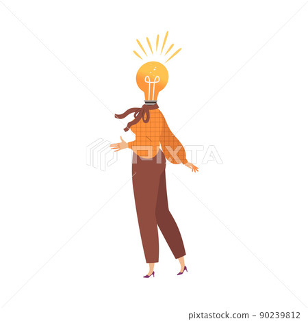Woman with Light Bulb Head as Smart Idea and Solution Vector Illustration Woman with Light Bulb Head as Smart Idea and Solution Vector Illustration 90239812