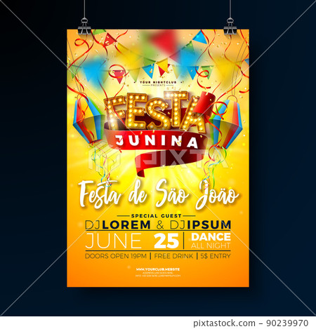 Festa Junina Party Flyer Illustration with Paper Lantern and Retro Light Bulb Billboard Lettering on Sun Yellow Background.Vector Brazil June Sao Joao Festival Design for Invitation or Celebration Festa Junina Party Flyer Illustration with Paper Lantern and Retro Light Bulb Billboard Lettering on Sun Yellow Background.Vector Brazil June Sao Joao Festival Design for Invitation or Celebration 90239970