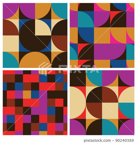 Abstract seamless pattern set with geometric shapes. Vintage background with squares and circles 90240389
