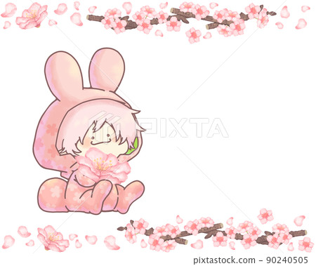櫻花色兔子、櫻花和櫻花樹枝架，複製空間，坐ver 90240505