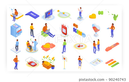 Blood donation, transfusion, vector isometric icon set. Donor volunteer donating blood. Be kind. Charity, help. Blood donation, transfusion, vector isometric icon set. Donor volunteer donating blood. Be kind. Charity, help. 90240743