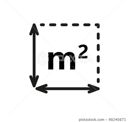 Square Meter icon. M2 sign. Flat area in square metres . Measuring land area icon. Place dimension pictogram. Vector outline illustration isolated on white background 90240871