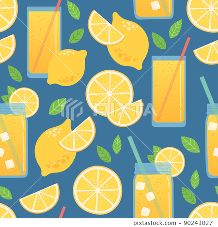 Lemon and lemonade summer seamless pattern, vector 90241027