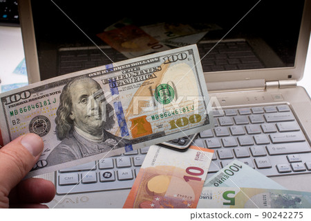 Hands holding cash USD dollar banknotes. Currency, Cash, Bill Concept Hands holding cash USD dollar banknotes. Currency, Cash, Bill Concept 90242275