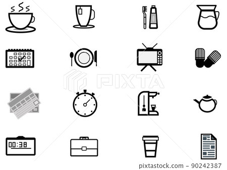 Good morning icons set and activity.time of activity Routine in morning icons set.Coffee,Tv, bag, newspaper,pot. Vector early morning and fresh concept. 90242387