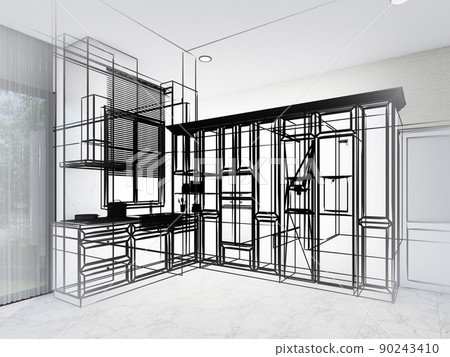 abstract sketch design of kitchen room ,3d rendering abstract sketch design of kitchen room ,3d rendering 90243410