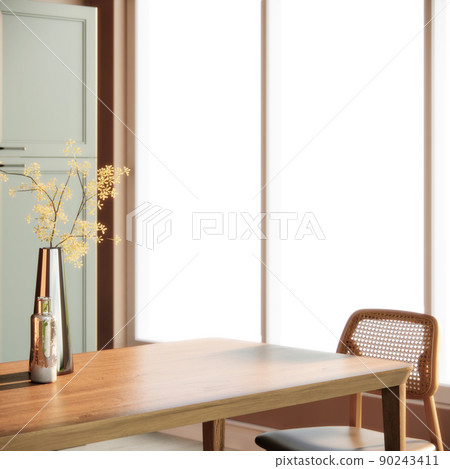 close-up of modern japandi room interior, comtemporary apartment ideas, 3d rendering close-up of modern japandi room interior, comtemporary apartment ideas, 3d rendering 90243411