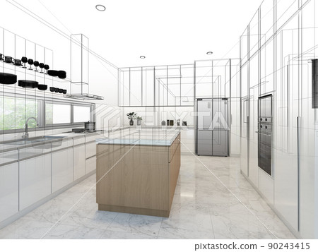 abstract sketch design of kitchen room ,3d rendering abstract sketch design of kitchen room ,3d rendering 90243415