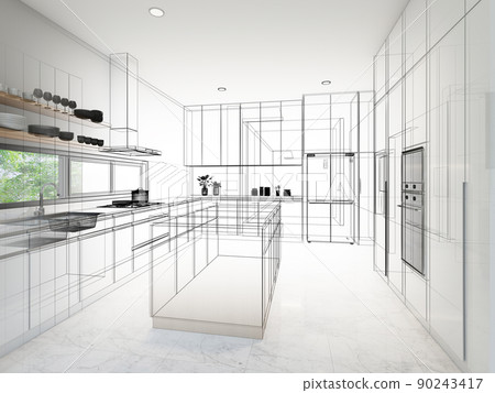 abstract sketch design of kitchen room ,3d rendering abstract sketch design of kitchen room ,3d rendering 90243417
