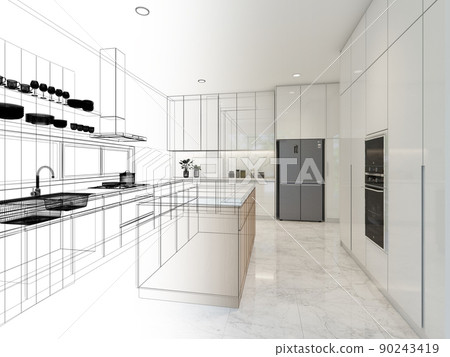 abstract sketch design of kitchen room ,3d rendering abstract sketch design of kitchen room ,3d rendering 90243419