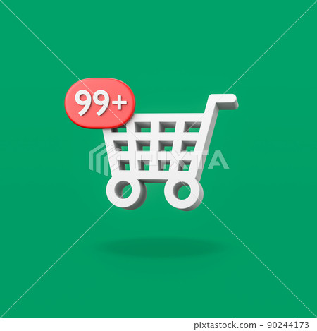 Shopping Cart Shape with 99 Notification on Green Background 90244173
