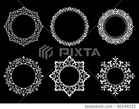 Set of decorative frames Elegant vector element for design in Eastern style, place for text. Floral black and white borders. Lace illustration for invitations and greeting cards. 90244233
