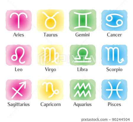 黃道十二宮的水彩圖標，英文 90244504