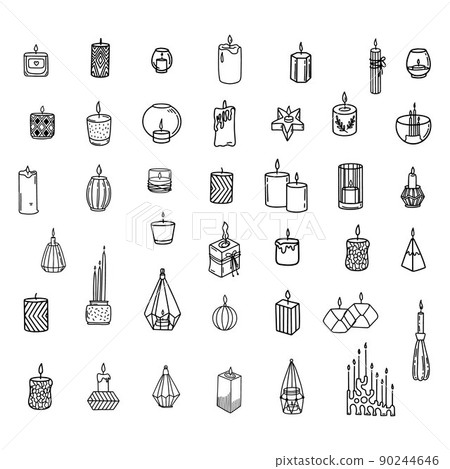 collection of doodle icons of assorted candlesticks 90244646