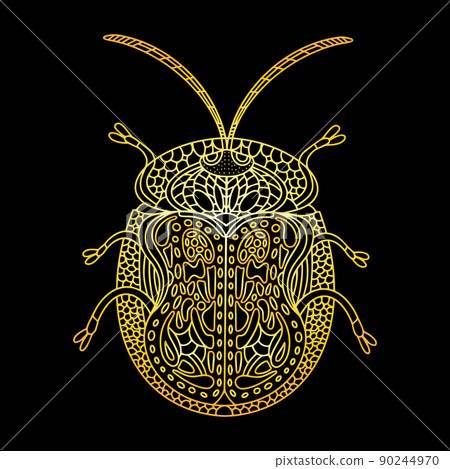 A golden beetle in a linear style. Linear vector illustration A golden beetle in a linear style. Linear vector illustration 90244970
