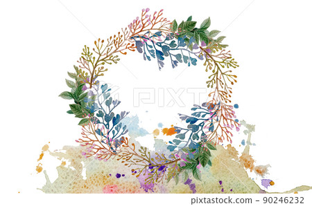 Watercolor paintings vintage style card thanks, wreath floral with wildflower garden. Watercolor paintings vintage style card thanks, wreath floral with wildflower garden. 90246232