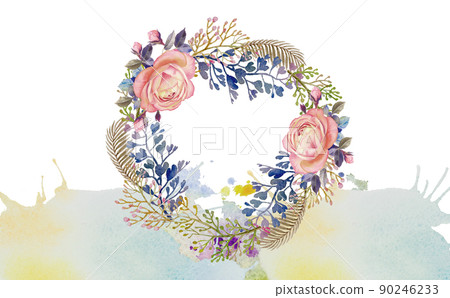 Watercolor paintings vintage style pink roses wreath floral with wildflower garden. Watercolor paintings vintage style pink roses wreath floral with wildflower garden. 90246233