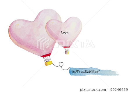 Colorful beautiful pink air balloon heart. Abstract watercolor paintings Colorful beautiful pink air balloon heart. Abstract watercolor paintings 90246459