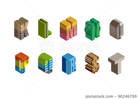 Fun cityscape and living scenery. Building and town planning where people can live brightly. Cute buildings in the alphabet. 90246789