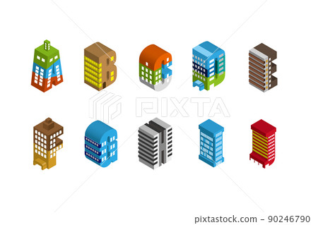 Fun cityscape and living scenery. Building and town planning where people can live brightly. Cute buildings in the alphabet. 90246790