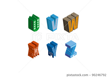 Fun cityscape and living scenery. Building and town planning where people can live brightly. Cute buildings in the alphabet. Fun cityscape and living scenery. Building and town planning where people can live brightly. Cute buildings in the alphabet. 90246792
