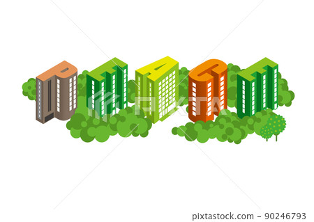 Fun cityscape and living scenery. Building and town planning where people can live brightly. Cute buildings in the alphabet. 90246793