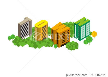 Fun cityscape and living scenery. Building and town planning where people can live brightly. Cute buildings in the alphabet. Fun cityscape and living scenery. Building and town planning where people can live brightly. Cute buildings in the alphabet. 90246794