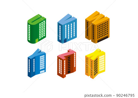 Fun cityscape and living scenery. Building and town planning where people can live brightly. Cute buildings in the alphabet. 90246795