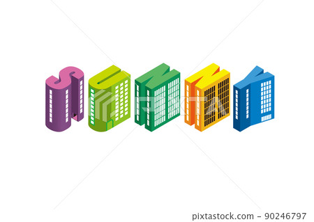 Fun cityscape and living scenery. Building and town planning where people can live brightly. Cute buildings in the alphabet. 90246797