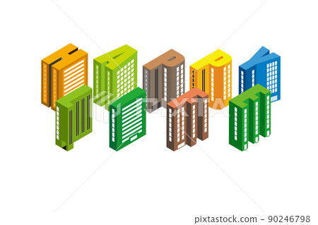 Fun cityscape and living scenery. Building and town planning where people can live brightly. Cute buildings in the alphabet. Fun cityscape and living scenery. Building and town planning where people can live brightly. Cute buildings in the alphabet. 90246798