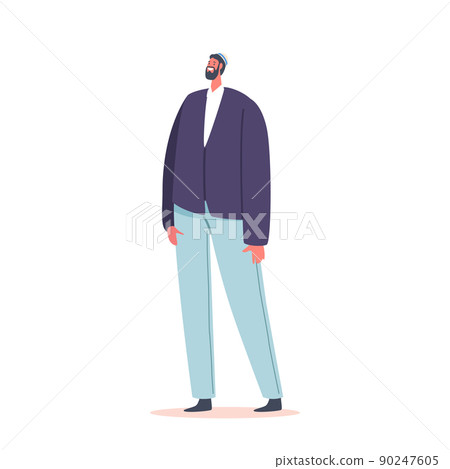 Mature Jewish Man Isolated on White Background. Smiling Jew wear National Kippah Hat and Casual Clothes Mature Jewish Man Isolated on White Background. Smiling Jew wear National Kippah Hat and Casual Clothes 90247605