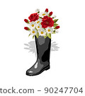 Rubber boot with a bouquet of flowers. Vector illustration. 90247704