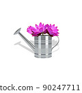 Garden watering can with a bouquet of flowers. Isolated on white background. 90247711