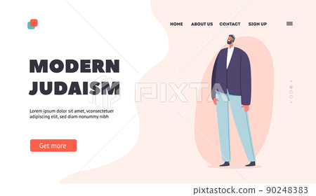 Modern Judaism Landing Page Template. Mature Jewish Man, Smiling Jew wear National Kippah and Casual Clothes Modern Judaism Landing Page Template. Mature Jewish Man, Smiling Jew wear National Kippah and Casual Clothes 90248383