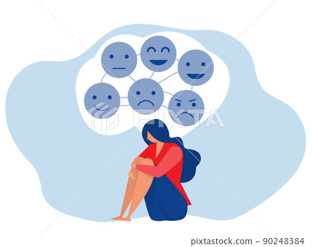 woman with emotions and moods suffer from psychological problem,Manic depression, mental disorder, bipolar depression concept Flat vector woman with emotions and moods suffer from psychological problem,Manic depression, mental disorder, bipolar depression concept Flat vector 90248384