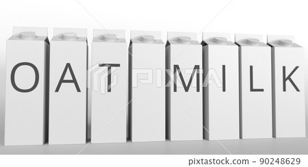 Boxes with OAT MILK text. 3D rendering 90248629