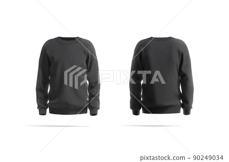 Blank black knitted sweater mockup, front and back view 90249034